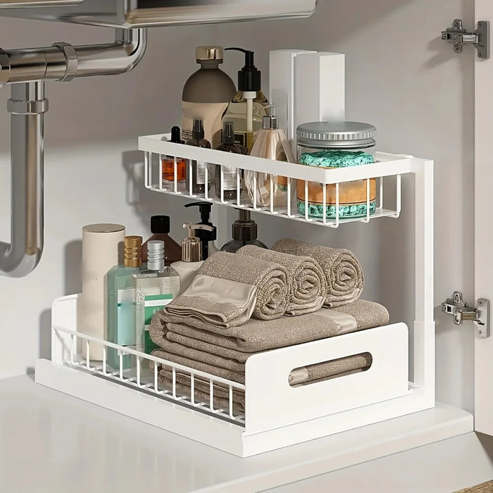 Double-Layer Sliding Under-Sink Shelf – Pull-Out Cabinet Storage for Kitchen & Bathroom