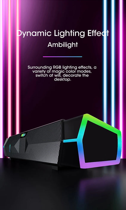 4D Bluetooth 5.0 Computer Soundbar — USB-Powered Stereo with RGB Lights
