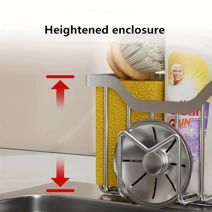 Sponge Holder for Kitchen Sink — Stainless Steel Sink Caddy with Adhesive Hook