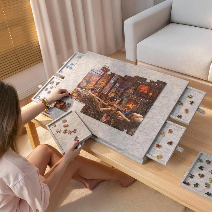 Tilting Puzzle Board with 6 Drawers – 2-in-1 Lid Stand, Felt Surface for 1000+ Piece Puzzles