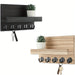 Wooden Wall-Mounted Key Holder with Mail Organiser | 5 Hooks (Dark Khaki/Black)