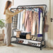 Double Rail Standing Clothes Rack with Mesh & Bottom Shelves — White or Black