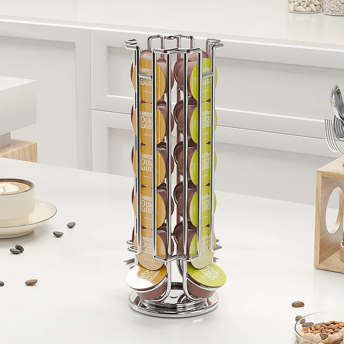 Rotating 24-Capsule Coffee Pod Rack with Anti-Slip Base — Dolce Gusto Compatible