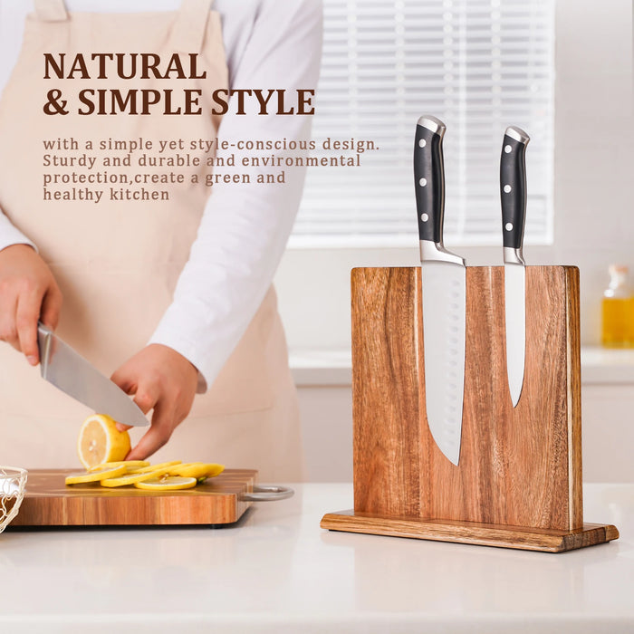 Acacia Wood Magnetic Knife Block – Kitchen Knife Rack with Strong Magnets