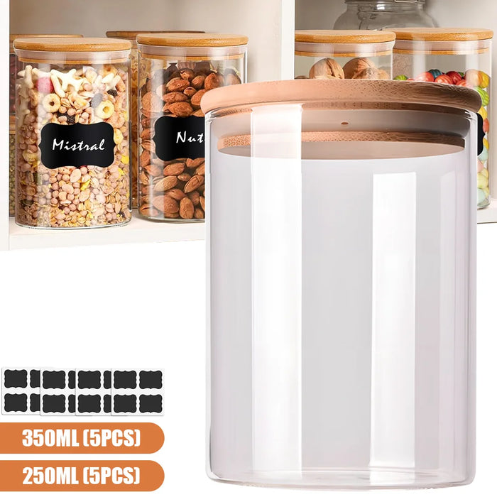 10-piece Glass Storage Jars with Bamboo Lids — Airtight Spice & Food Containers