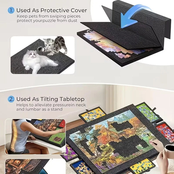 1500-Piece Jigsaw Puzzle Table with 6 Drawers — Felt Board, Tilting 2‑in‑1 Stand & Cover, Lightweight Portable
