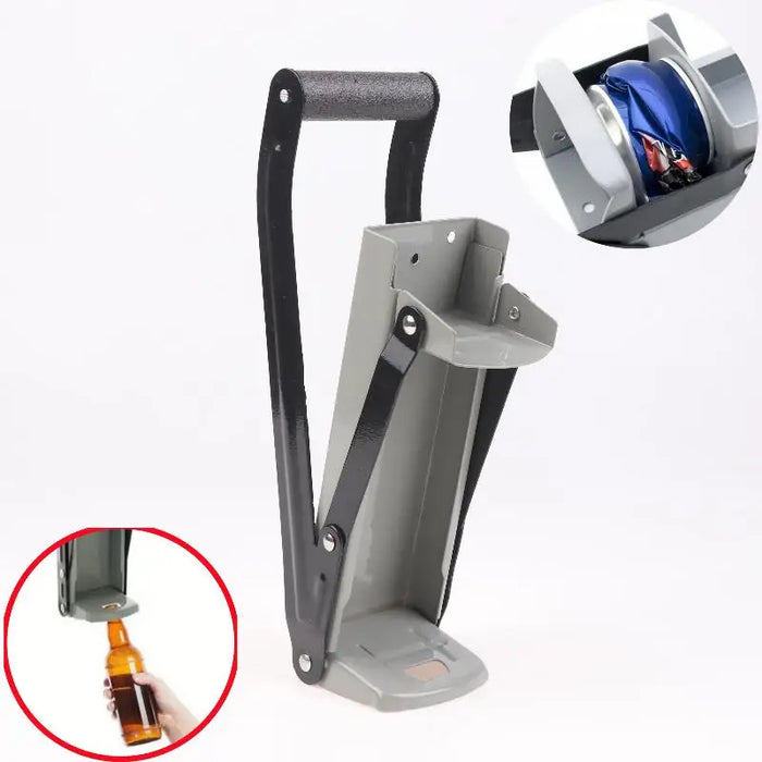 Heavy-Duty Metal Can Crusher for 12oz & 16oz Cans — Wall-Mount Can Smasher with Bottle Opener