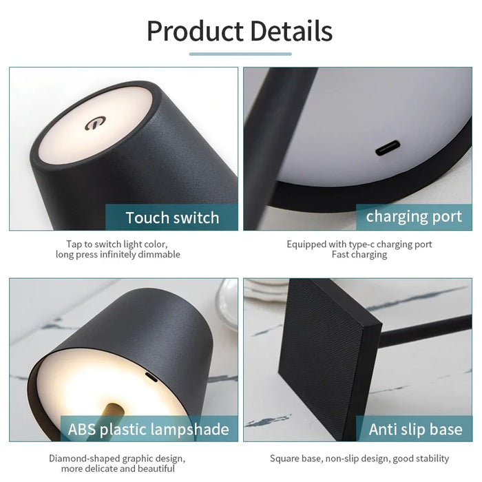 LED Stolna Lampa - Usb Punjenje, Vodootporna, Bežični Dodir za Bar, Restoran, Hotelsku Spavaću Sobu - Idealno Rješenje za Ambijentalno Osvjetljenje za Ugostiteljsku Industriju