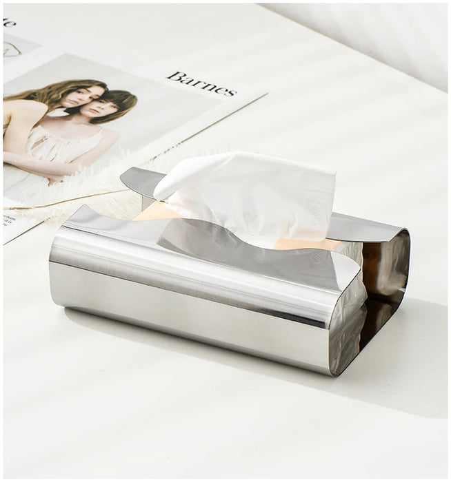 Stainless Steel Tissue Box — Irregular Pull-Paper Dispenser (Silver)