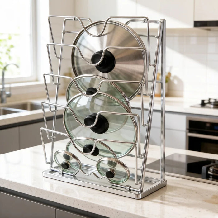 Wall-Mounted Pot Lid Rack — 5-Layer Stainless Steel Kitchen Organizer