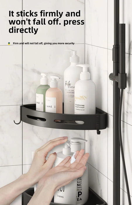 2pcs Corner Bathroom Shelf — Single-Tier Stainless Steel, No‑Drill Adhesive, Model FGR342