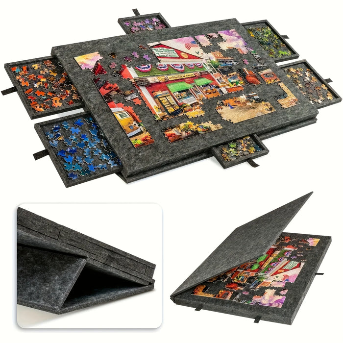 7-Piece Puzzle Storage Table with 6 Drawers — Felt Work Surface, Collapsible Organiser for 1000-Piece Jigsaws