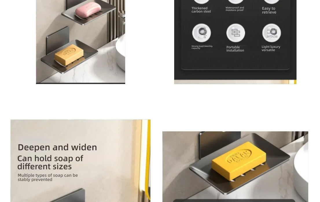 No-Drill Wall-Mounted Space Aluminium Soap Rack — Single or 3-Pack, Black/Grey/White