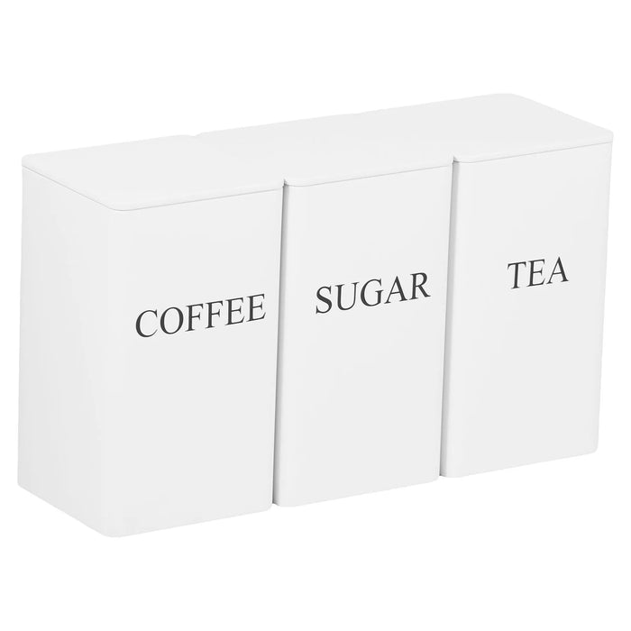 3‑Piece 1 L Coffee, Tea & Sugar Canisters with Airtight Bamboo Lids — Metal Storage Jars