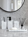 4-Piece Marble-Pattern Resin Bathroom Set — Lotion/Soap Dispenser, Toothbrush Holder, Tumbler & Tray (Black or White)