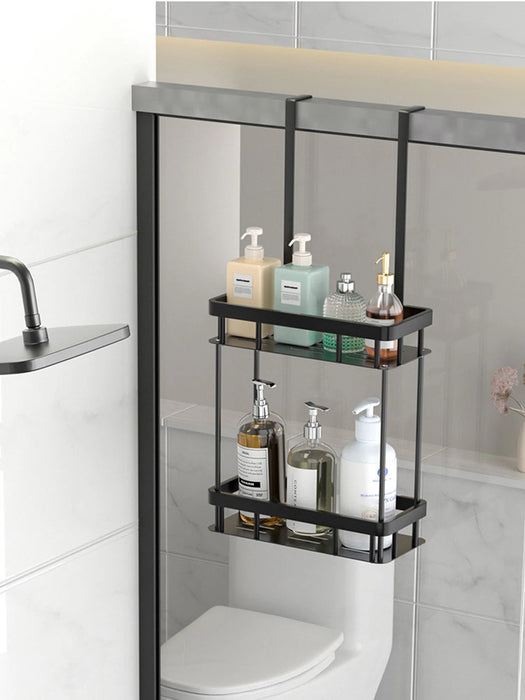 QH Dual-Tier Shower Caddy — Metal & Plastic Bathroom Shelf (Wall or Over-Door)