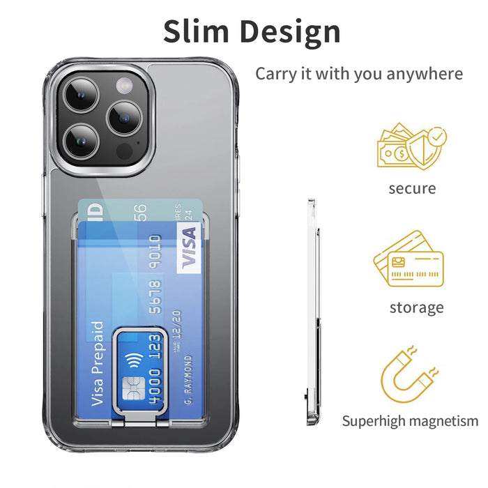 Transparent MagSafe Card Wallet & Stand for iPhone – Clear PC Case