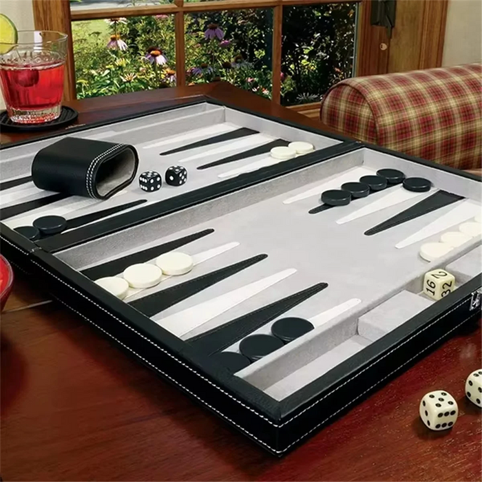 Classic Backgammon Set with PU Leather Folding Case – Portable Travel Game