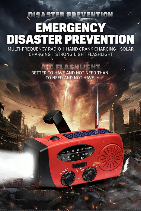 Hand-cranked Solar Power Generator Radio Flashlight — FM AM WB NOAA Power Bank