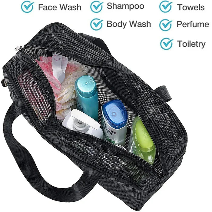 Dual‑Zip Mesh Toiletries Bag — Shower Caddy, Large Capacity (S & M)