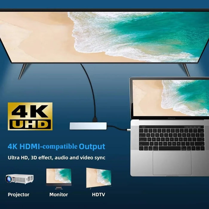 USB-C 8-in-1 Hub — HDMI 4K 30Hz, 100W PD, RJ45 100Mbps, SD/TF & USB 3.0