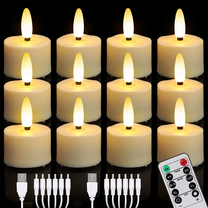 12-Pack Rechargeable LED Tea Lights — USB Charge, Remote & Timer, Warm White