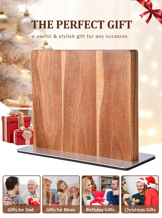 Acacia Wood Magnetic Knife Block – Modern Kitchen Holder with Strong Magnets