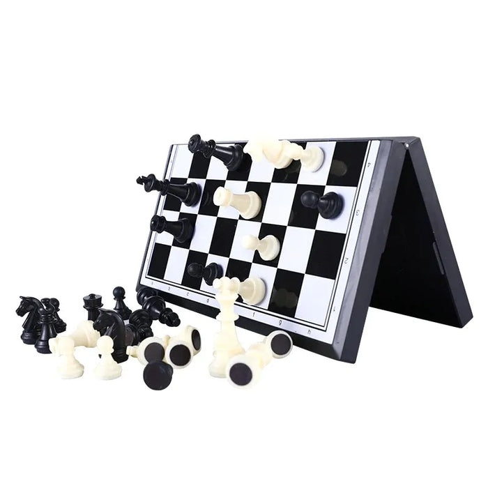 Folding Magnetic Chess & Checkers — 4 Sizes, Plastic HIPS, Teaching Book