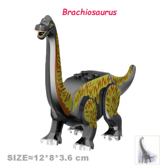 Jurassic Dinosaur Building Blocks - Velociraptor, Triceratops, Indominus & T‑Rex Models
