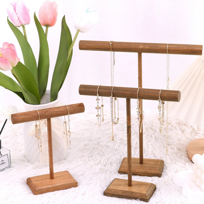 Wooden Jewellery T-Bar Bracelet Display Stand - Desktop Rack for Bracelets & Watches (S/M/L/3pcs)
