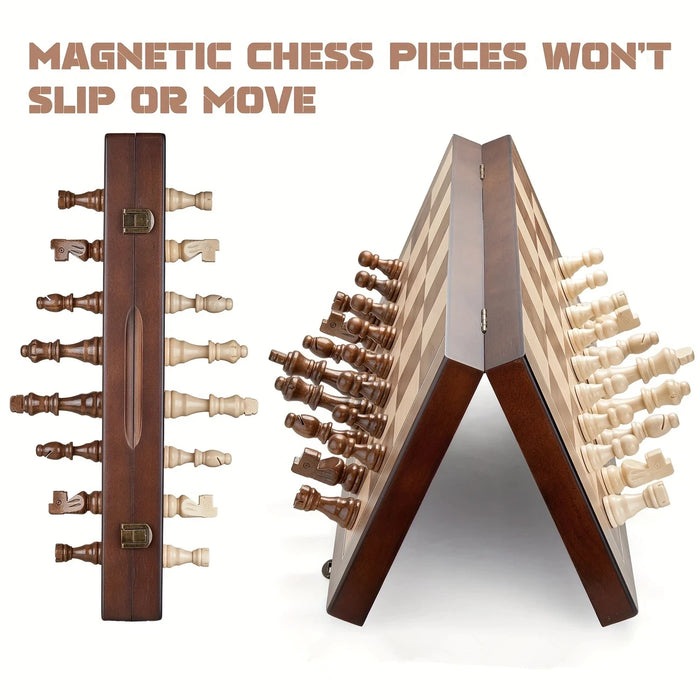 Magnetic Wooden Chess Set 39.37 cm (15.5in) Folding Travel Board with 2 Extra Queens