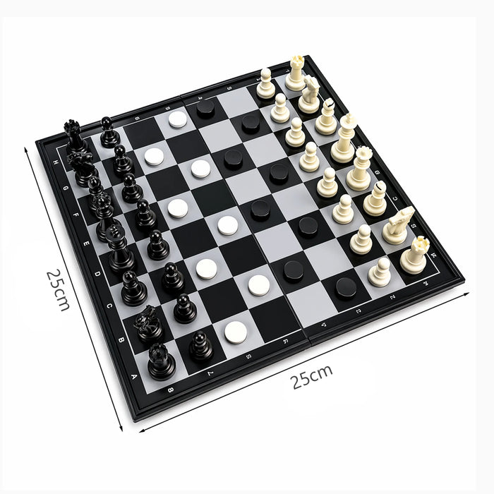 3-in-1 Folding Chess, Checkers & Backgammon Set — Portable Travel Board (4 Sizes)