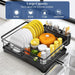 Steel 1-Tier Dish Rack with Angled Drainboard & 3-Slot Cutlery Caddy — Black