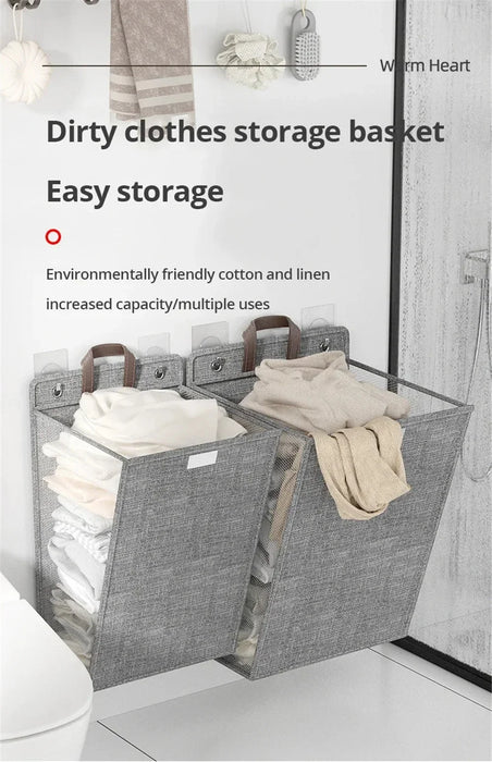 Foldable Adhesive Wall Laundry Hamper – Punch-Free Mesh Basket