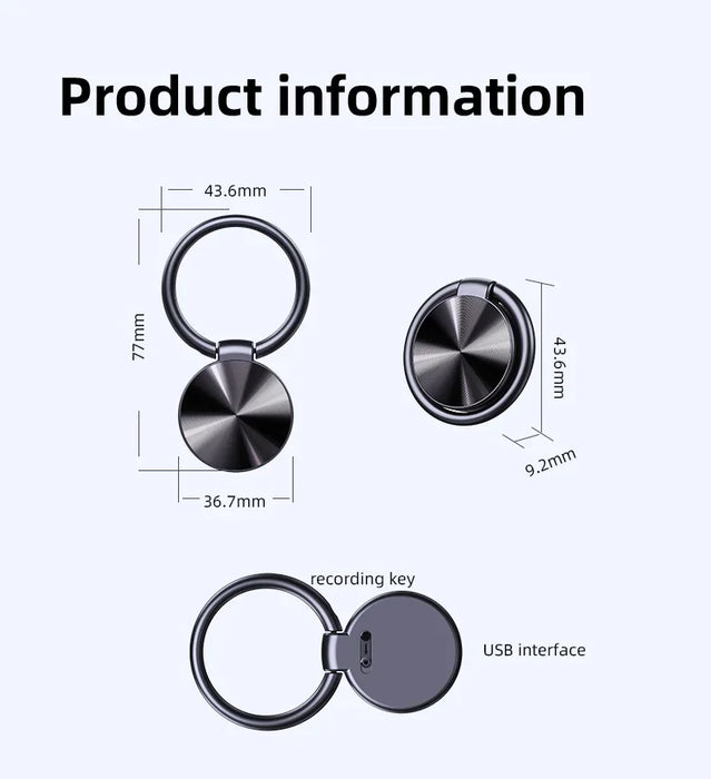 32GB Keychain Voice Recorder — Mini Digital Dictaphone, MP3 Player with Noise Reduction