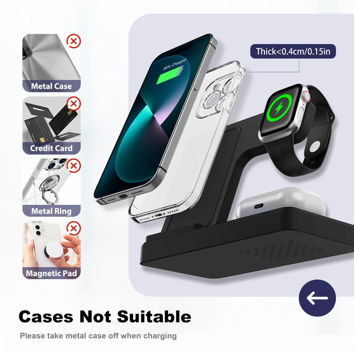 3-in-1 Magnetic Wireless Charger Stand — 15W Fast Charging Dock for iPhone 15/14/13, Apple Watch & AirPods