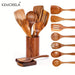 9-Piece Teak Wooden Kitchen Utensil Set with Holder