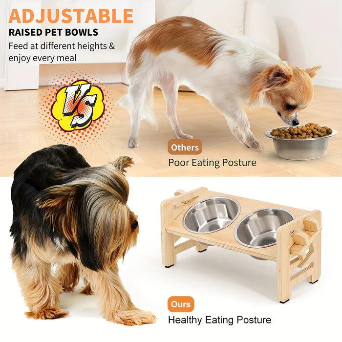 Adjustable Elevated Pet Feeder with 2 Stainless Steel Bowls – 6 Heights, 15° Tilt