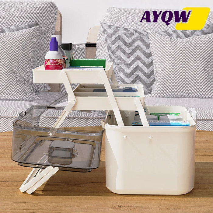 Large Capacity Foldable Medicine Storage Box with Clear Lid — Modern White Plastic Organiser