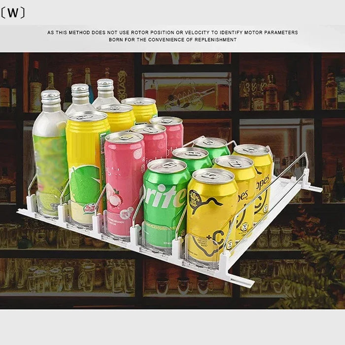 Canned Beverage Push Rack — Self-Pushing Fridge & Counter Organiser (310/380/410mm)
