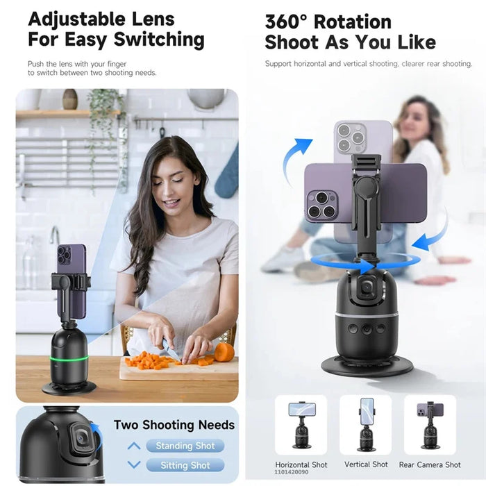 P03 AI 360° Face‑Tracking Selfie Gimbal with Light — Universal Smartphone Stabiliser