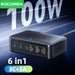100W GaN 6-Port USB Charger — 3x USB-C & 3x USB-A (UK plug option)