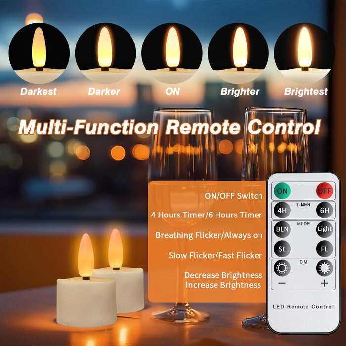 Rechargeable Flameless LED Tea Lights with Remote & Timer — 3D Flicker, 2700K