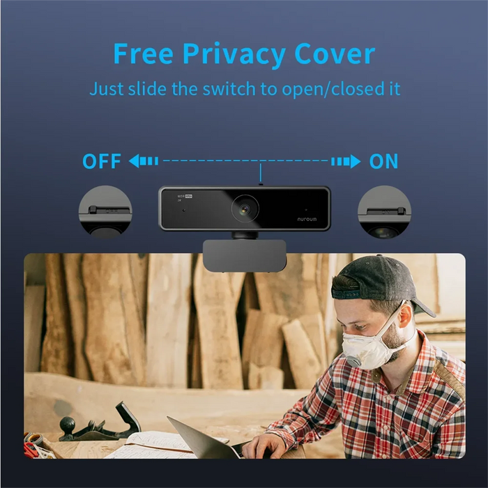 nuroum V11 2K Webcam — 1080p 60FPS, 90° Wide Angle, USB Plug & Play with Mic & Privacy Cover