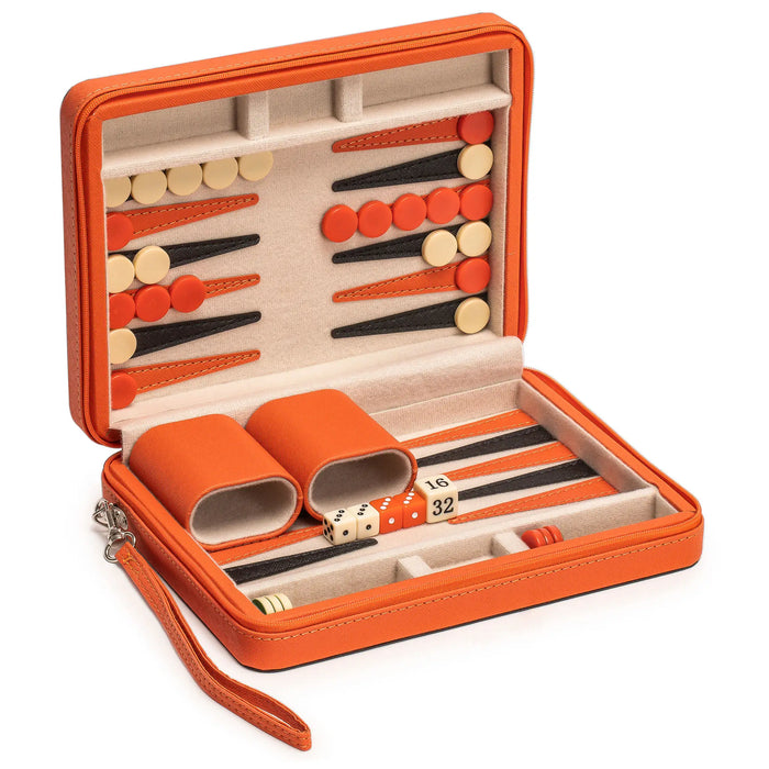 Travel Chess & Backgammon Set with Acrylic Pieces in Leather Case, 25 x 19 x 6 cm