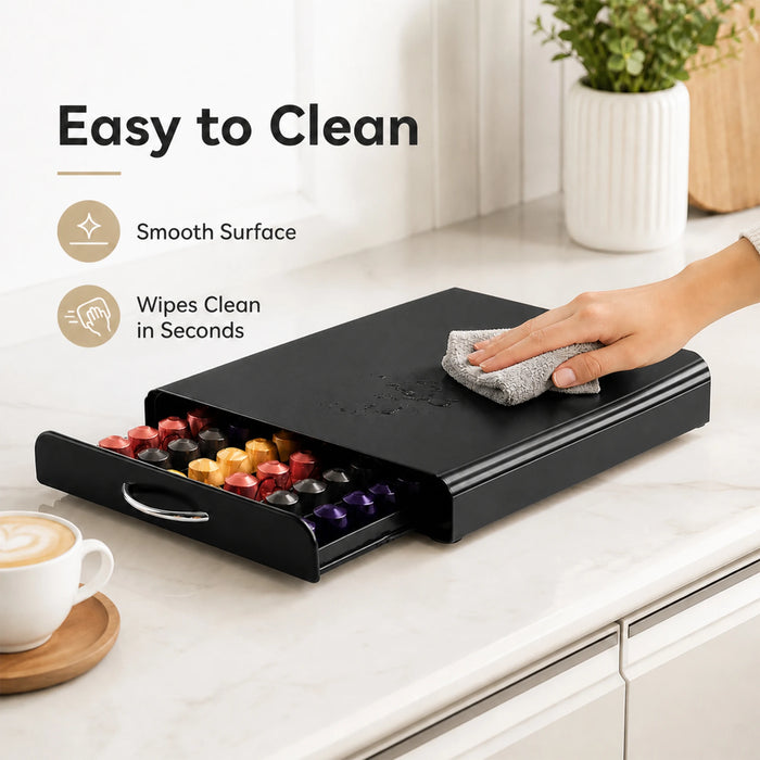 Coffee Pod Drawer & Machine Stand — Dust‑Proof Black (Holds 54 Pods)