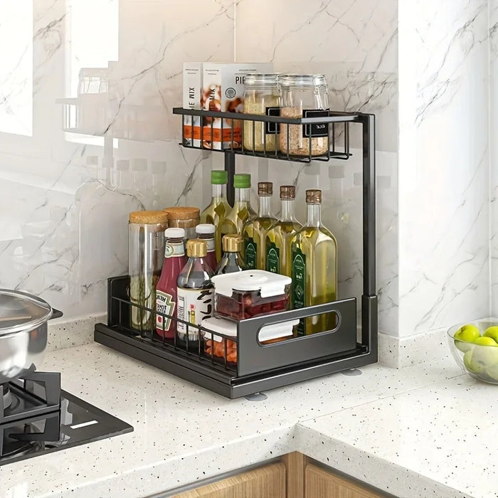 Double-Layer Sliding Under-Sink Shelf – Pull-Out Cabinet Storage for Kitchen & Bathroom