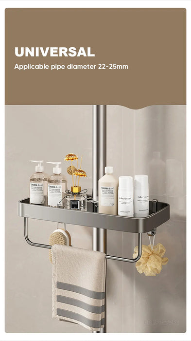 Punch-Free Shower Caddy (Single or Double) — Space Aluminium Shelf with Optional Towel Rail