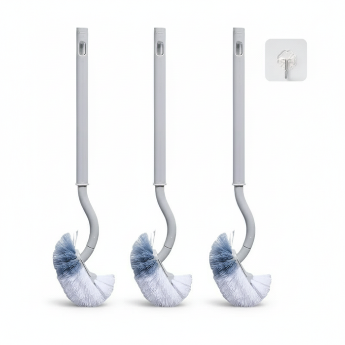 S‑Shaped Wall‑Mounted Toilet Brush, Long Handle, Soft PP Bristles, 39×11cm