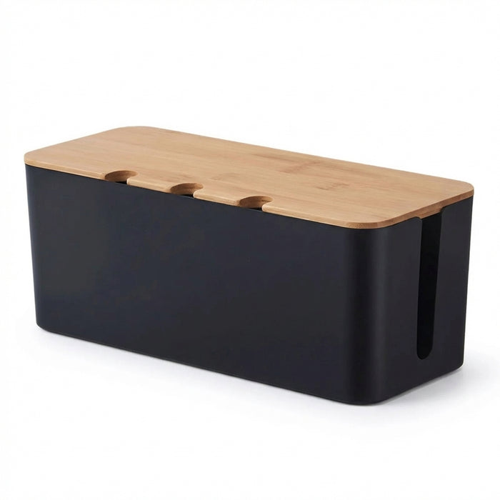 Large Cable Management Box – Wooden‑Style Cord Organizer for Power Strips, TV, Computer & USB Hub